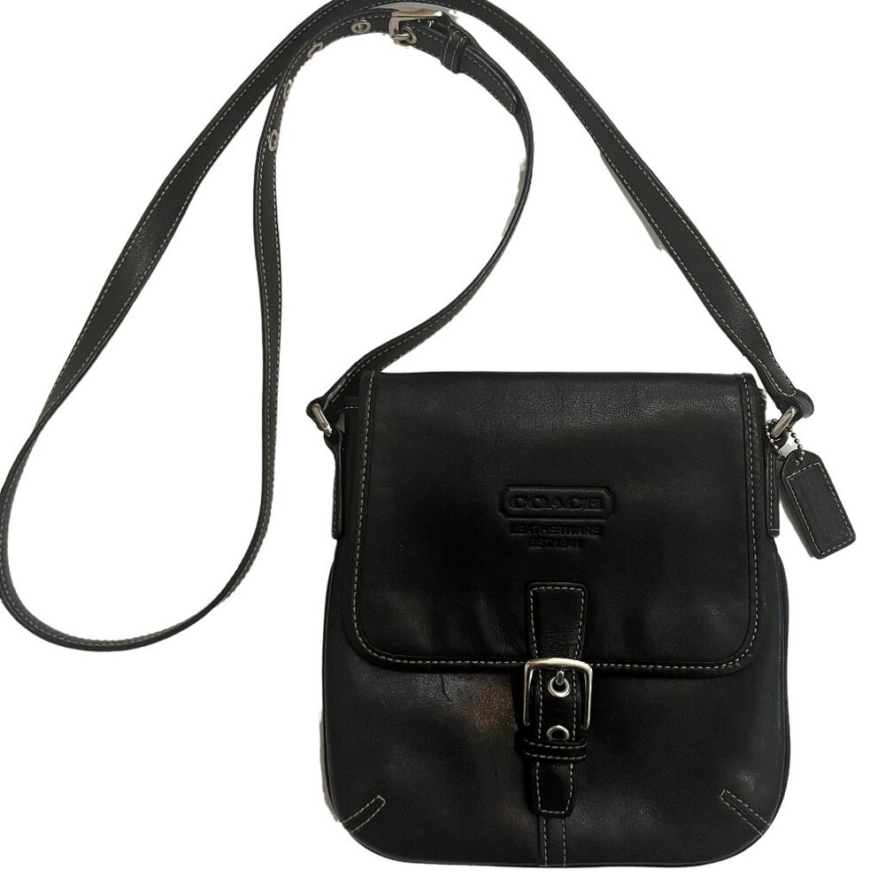 Vintage Coach Black Small Crossbody Purse, 9353 Casual Adjustable Buckle Silver